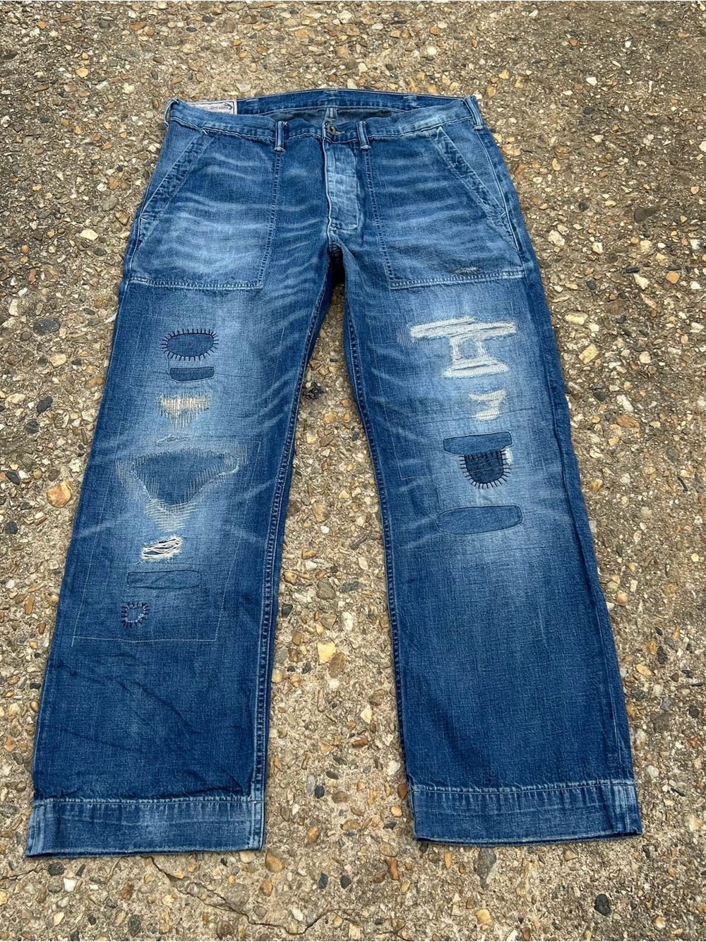Polo by Ralph Lauren Distressed Blue Patchwork Bootcut Jeans
